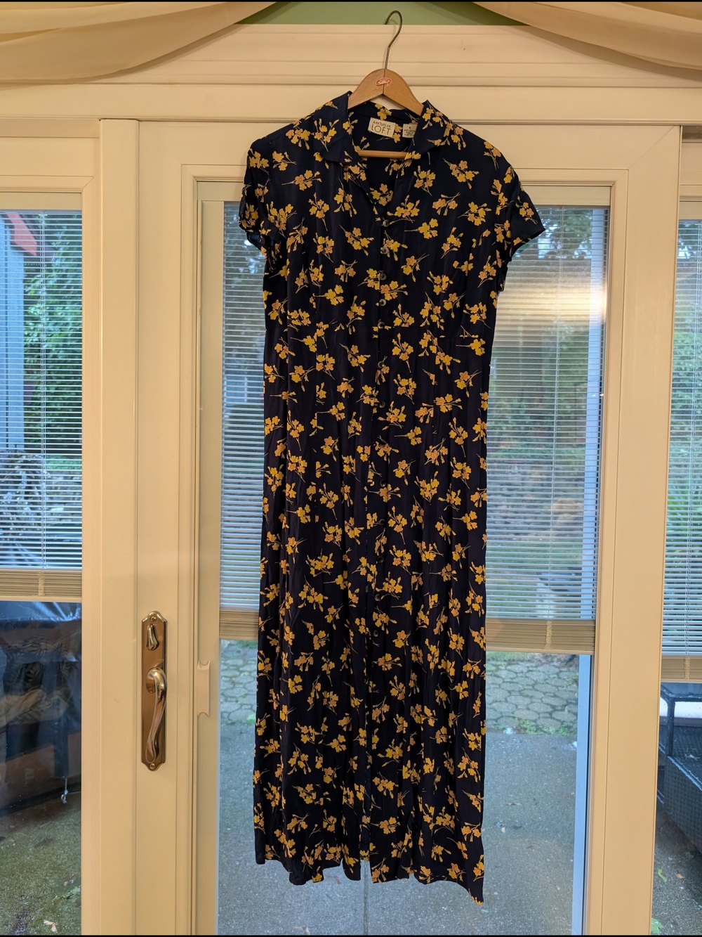 LOFT Navy Maxi Dress with Yellow Floral Print